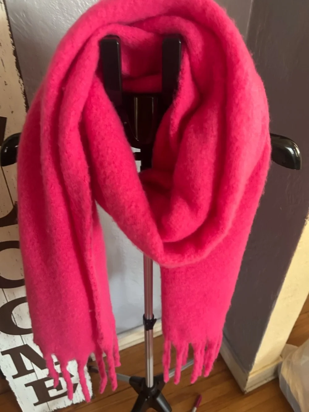 Anthropologie Hot Pink Fringe Wrap Scarf